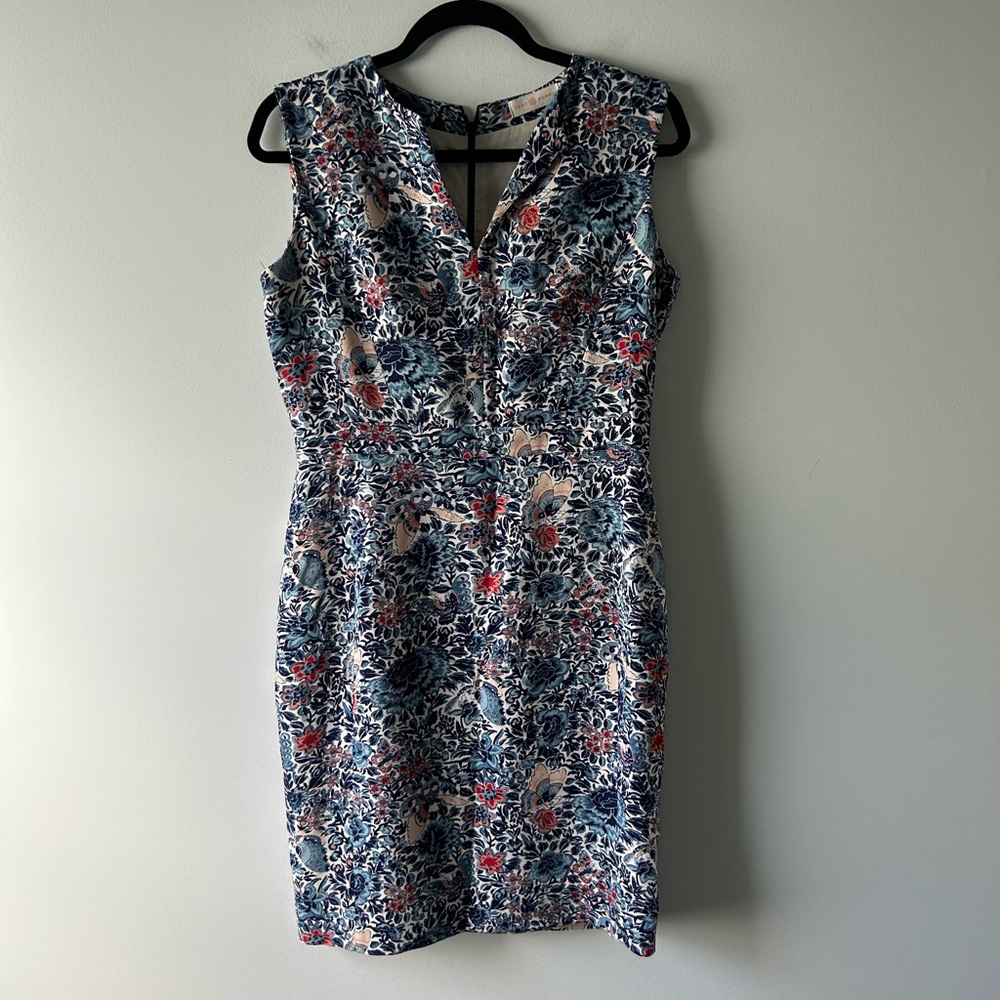 Tory Burch blue printed butterfly and floral sleeveless dress